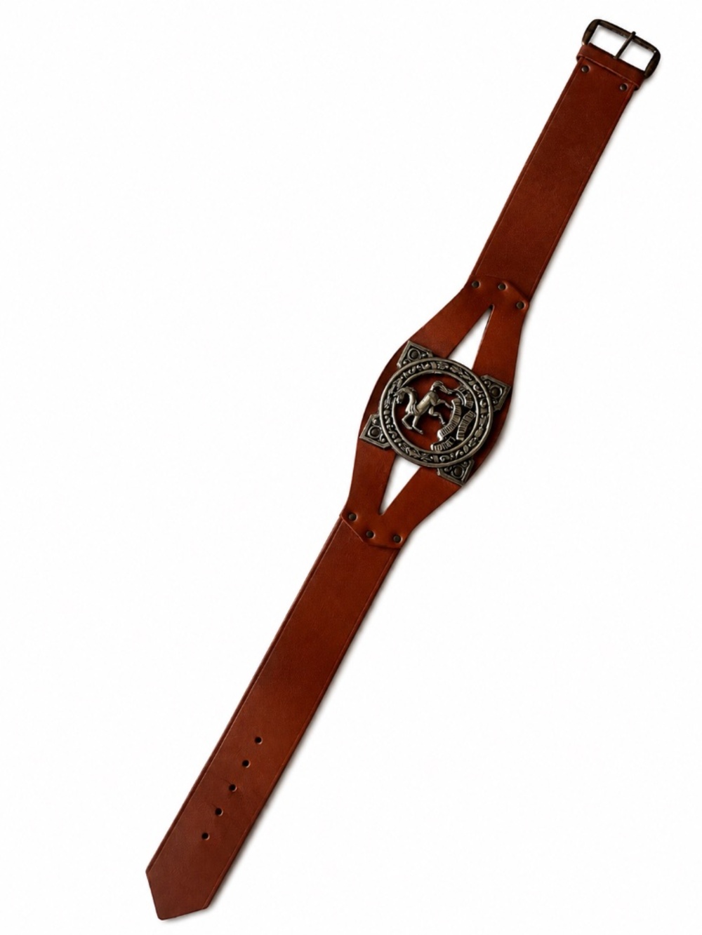 Vintage leather equestrian belt w/ silver horse | Antique gem / statement belt - Picture 5 of 5